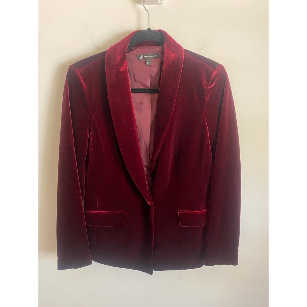 INC International Concepts Womens Burgundy Velvet Shawl Collar Blazer Jacket PM